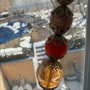 Women’s Vintage Beaded Statement Necklace in Red, Pink and Gold Tones filigree